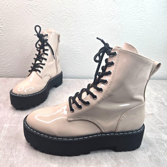 Platform Combat Boots Chunky Grunge Y2k Lace Up Hiker Platform Patent Booties 8 - Picture 1 of 12